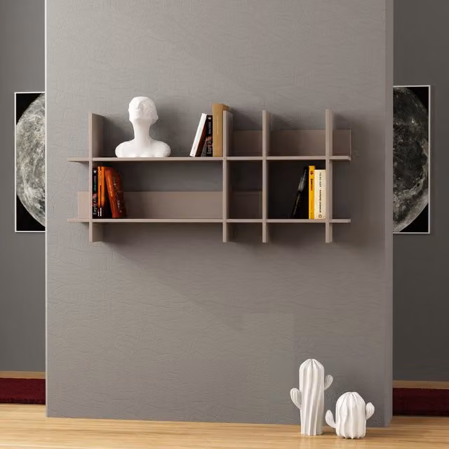 Decortie Beads Floating Bookcase Display Unit in Mocha Grey and Brown