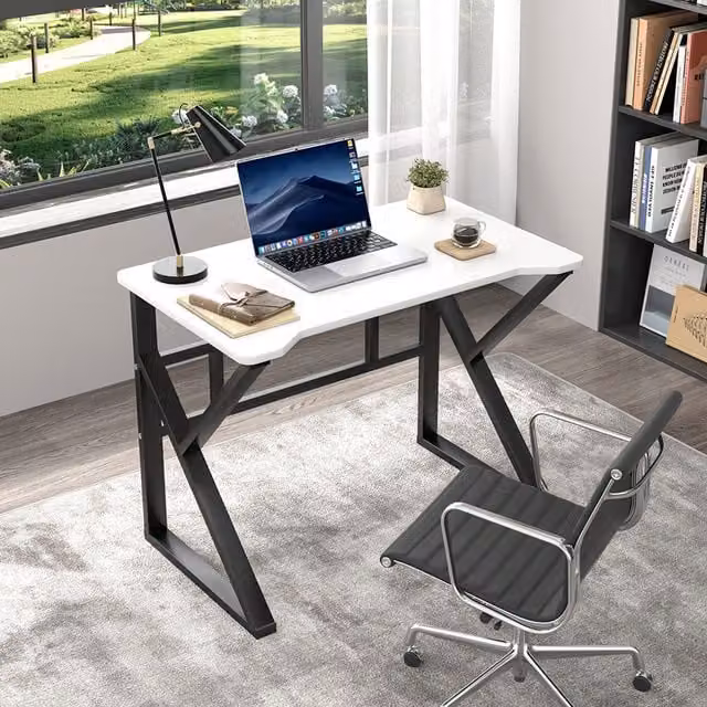 Livingandhome Modern X-Frame Computer Desk in White