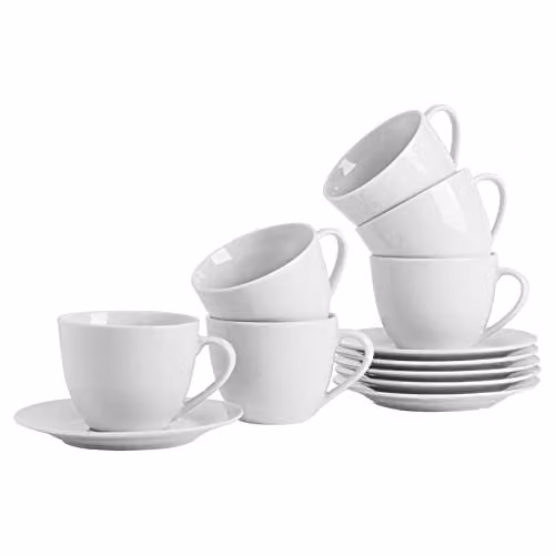 Argon Tableware 24 Piece White Porcelain Cappuccino Cup and Saucer Set – 1