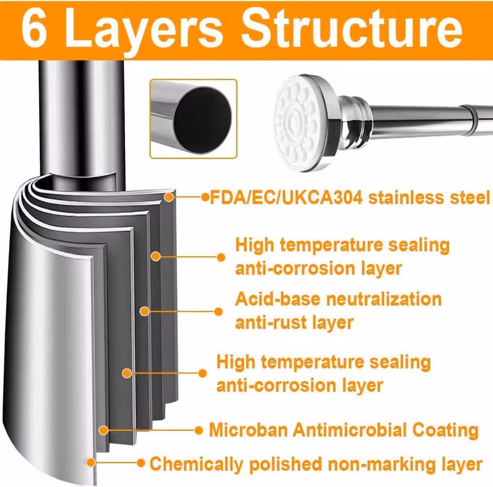 ATEK Silver Stainless Steel Extendable Shower Curtain Tension Rod with 2 Holders – 5