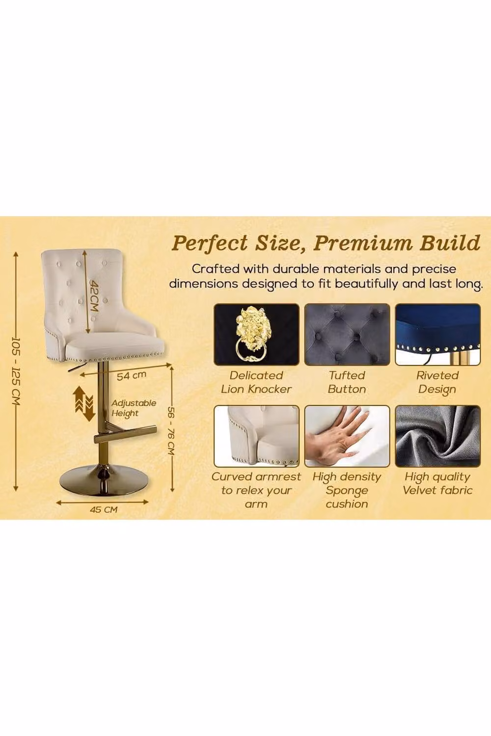 Hygrad Set of 2 Grey Velvet Swivel Kitchen Bar Stools with Gold Metal Legs and Armrests – 2