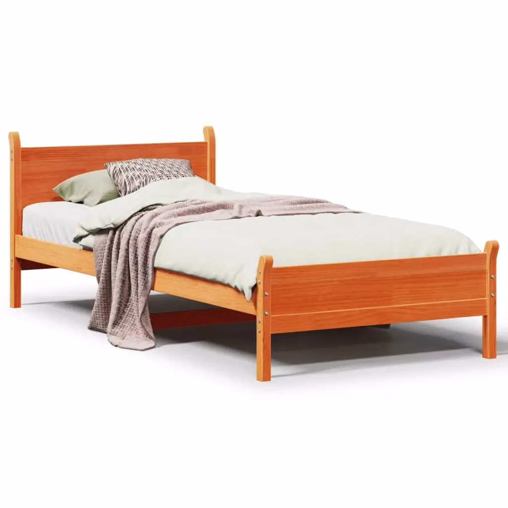 Berkfield Home Solid Wood Pine Bed Frame in Wax Brown, W/D/H: 100 x 200 cm – 2