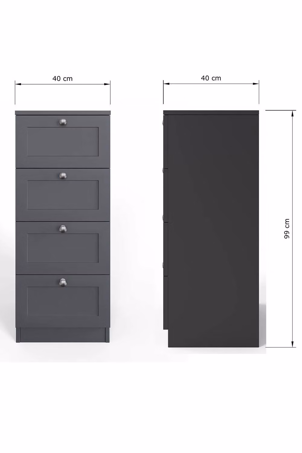FWStyle Artus Matt Grey 4 Drawer Chest H 99 cm, W 40 cm, D 40 cm – 3