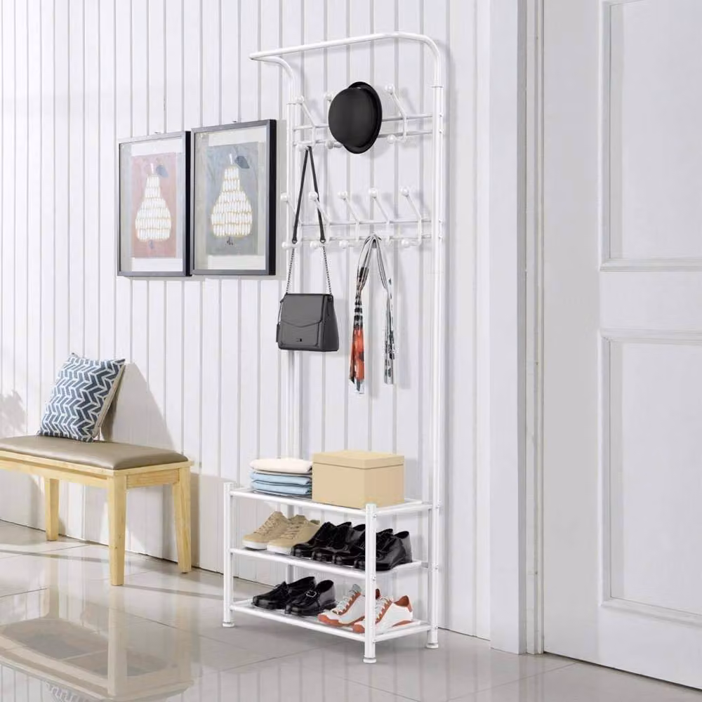 Dprodo 3-in-1 Modern Hall Tree with Bench and Metal Frame, White – 2