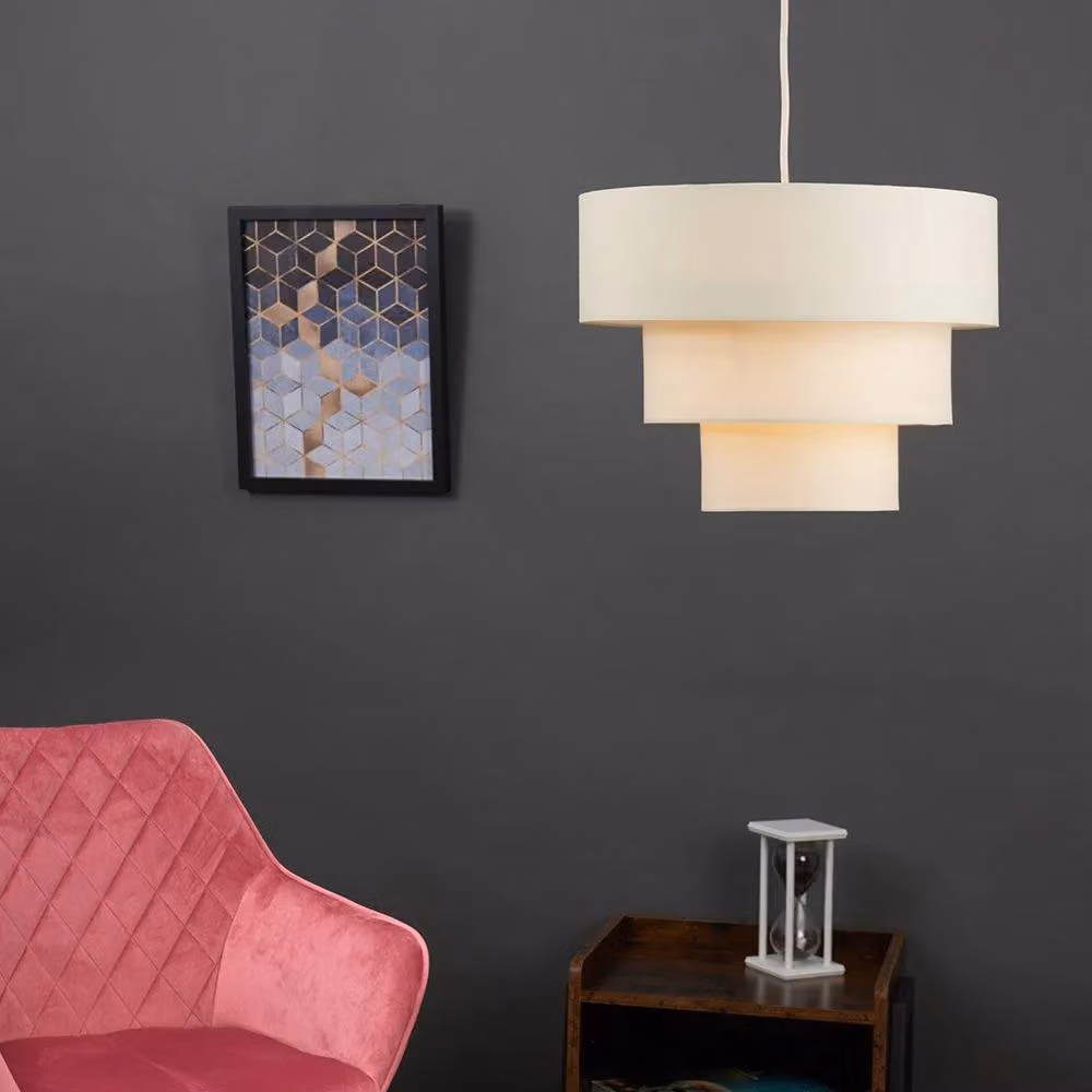 ValueLights Vermont Three Tier Beige Fabric Ceiling Pendant Shade with Warm White LED Bulb – 2
