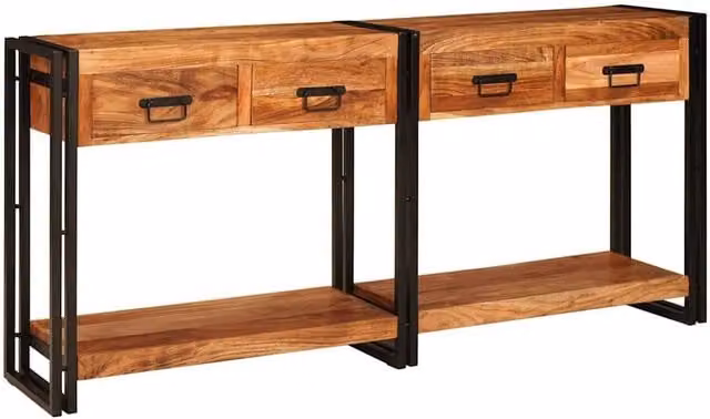 Berkfield Home Set of 2 Rustic Brown Solid Acacia Wood Console Tables, W/D/H: 160 x 33 x 75 cm – 1