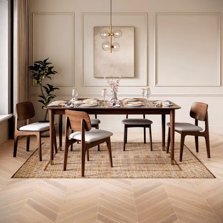 Atkin and Thyme Byron Extendable Walnut Dining Set with 6 Murray Walnut Dining Chairs
