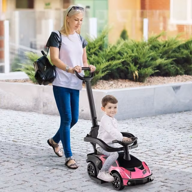 Costway 3-in-1 Pink Baby Stroller and Kids Ride on Push Car with Push Handle