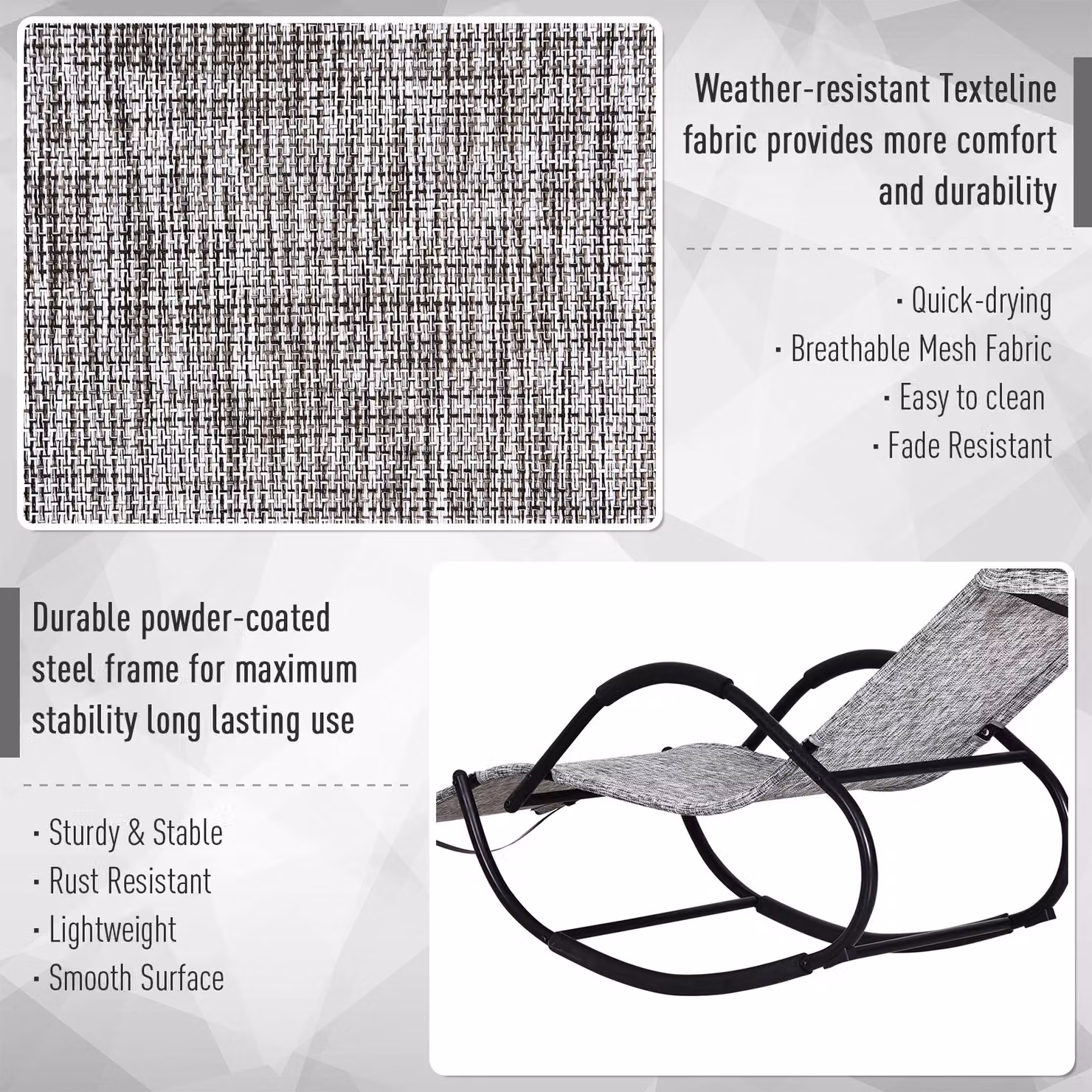 Outsunny Grey Textilene Zero Gravity Rocking Lounge Chair with Padded Pillow and Adjustable Headrest – 4