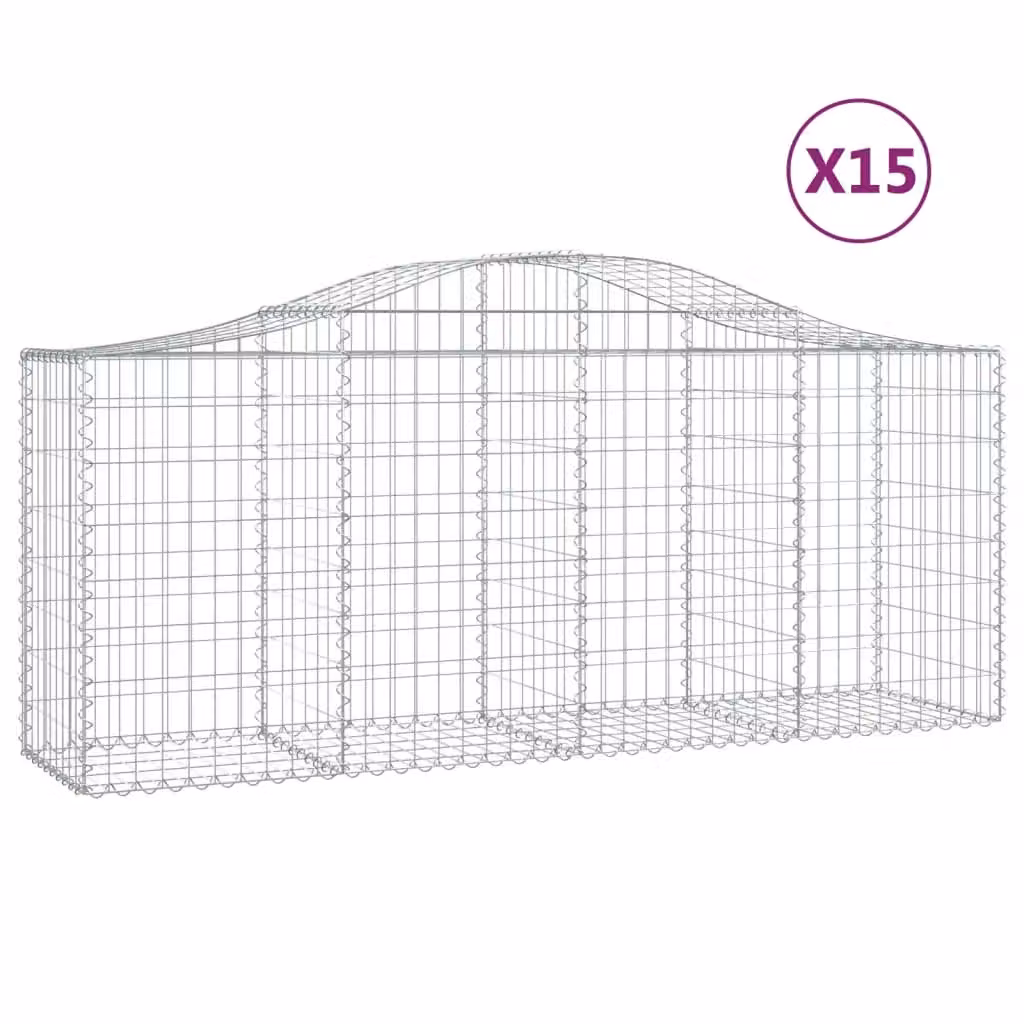 Berkfield Home Arched Gabion Baskets, 15 Piece Set, Silver Galvanised Steel, W: 200 cm, D: 50 cm, H: 80-100 cm – 2