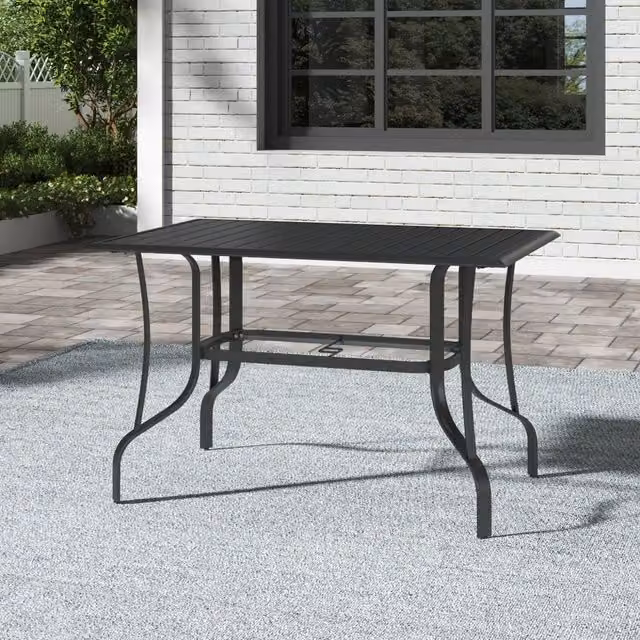 Breeins Modern Matt Black Metal Slatted Coffee Table with Parasol Hole