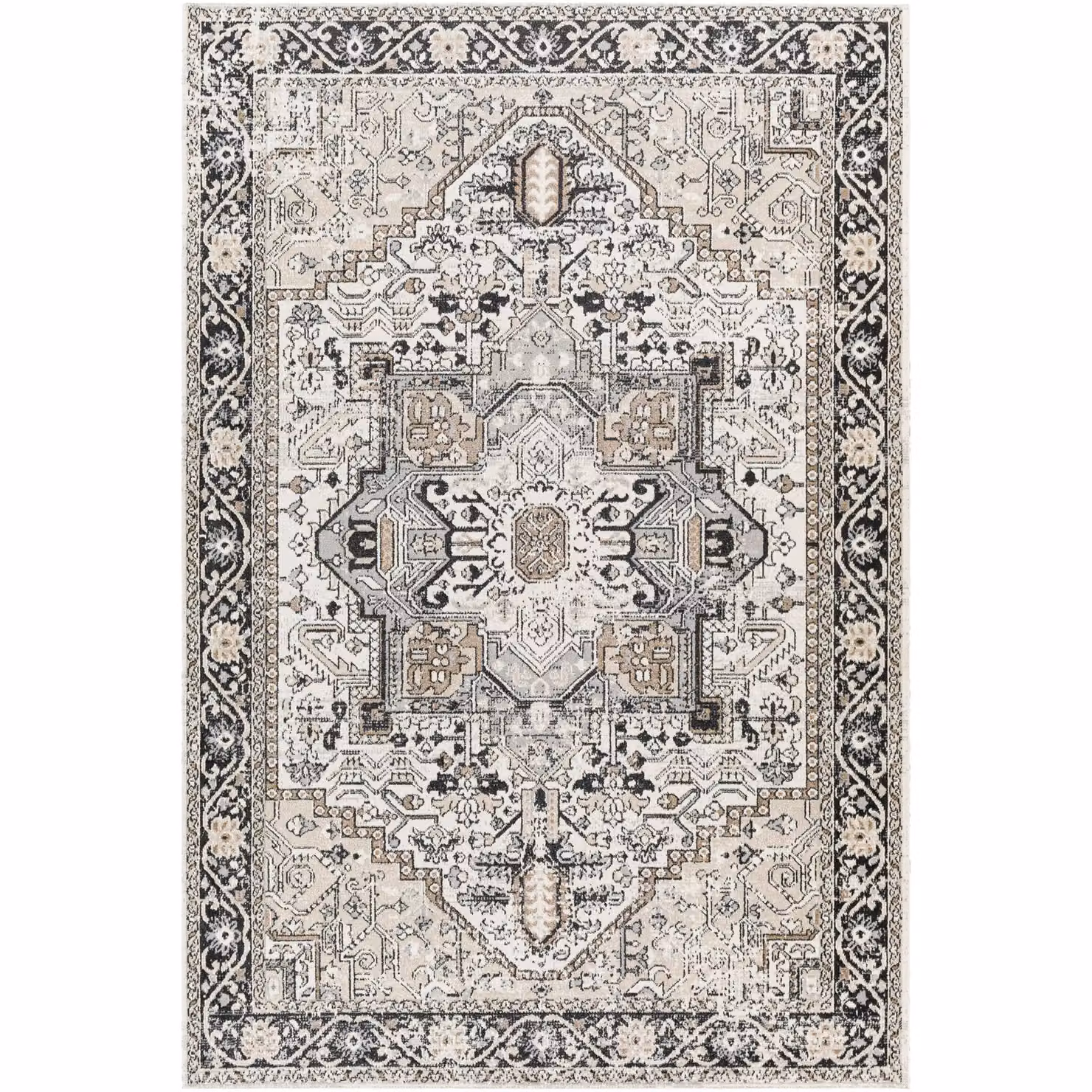 Livabliss Round Vintage Boho Living Room Rug in Black, Beige and Grey, Diameter: 200 cm – 2