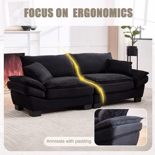 GOMYWAY Matteo Oversized Corduroy 2 Seater Loveseat in Black – 1