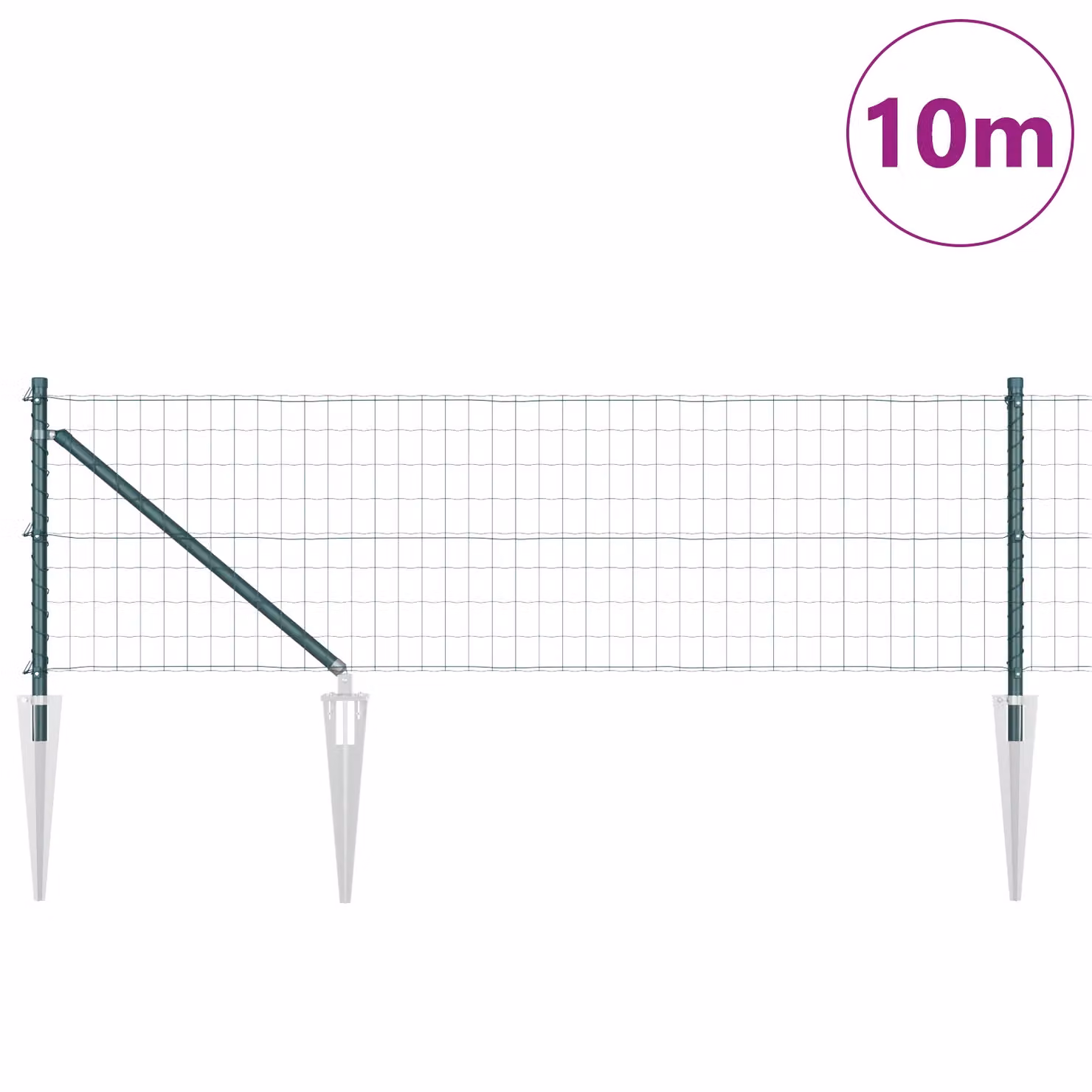 Berkfield Home Euro Fence with 7 Spike Posts, Galvanised Steel, Green and Silver, W: 10 m, H: 0.8 m – 2
