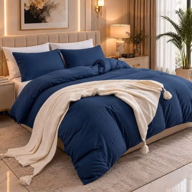 Pamposh Reversible Microfibre Duvet Cover and Pillowcase Set, Navy Blue, Double (140 x 200 cm)