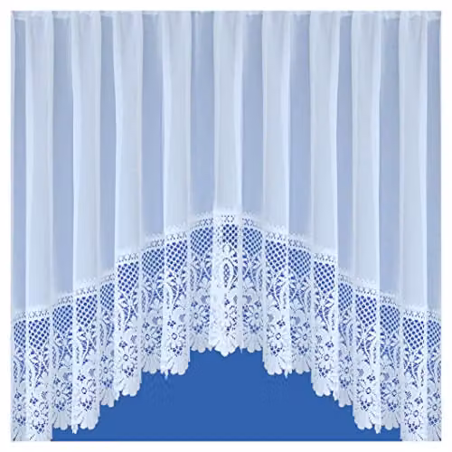Tyrone Textiles Brazil Jardiniere White Floral Net Lace Curtain with Rod Pocket, W: 381 cm, Drop: 160 cm