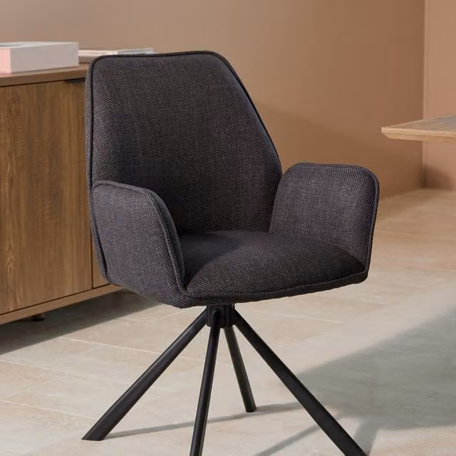 Furniture To Go Glenda Modern Swivel Dining Chair in Anthracite Fabric and Black Metal