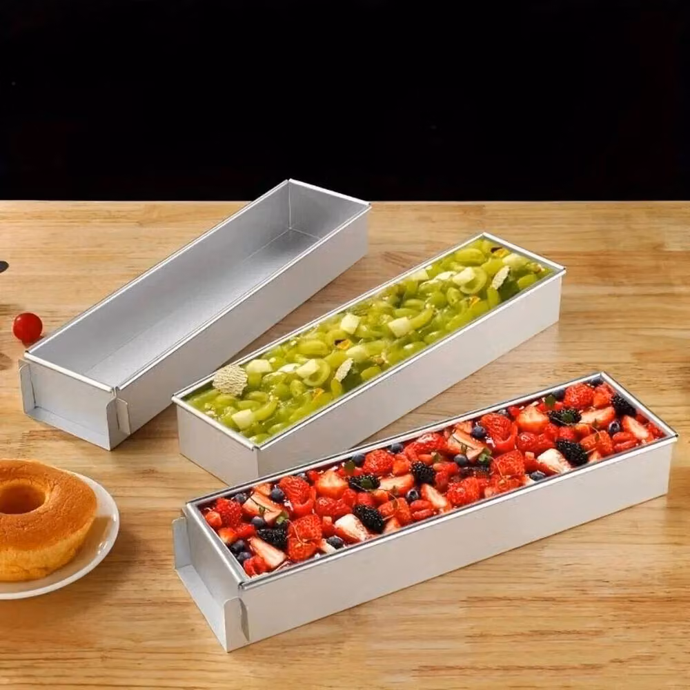 Pawnora Silver Stainless Steel Rectangular Loaf Cake Pan and Mousse Mould with Loose Base, Width: 40 cm – 4