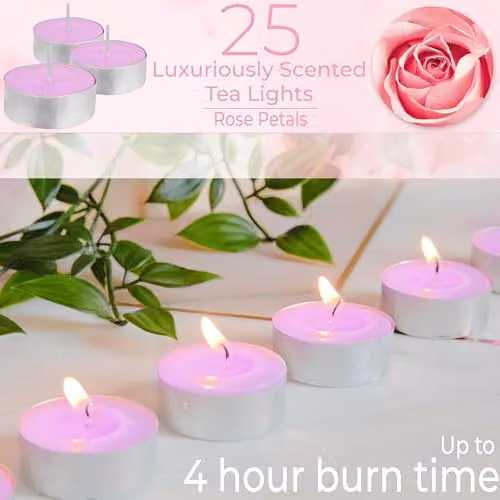 Deco Express Rose Petals Scented Tealight Candles, Pink, 25 Pack – 2