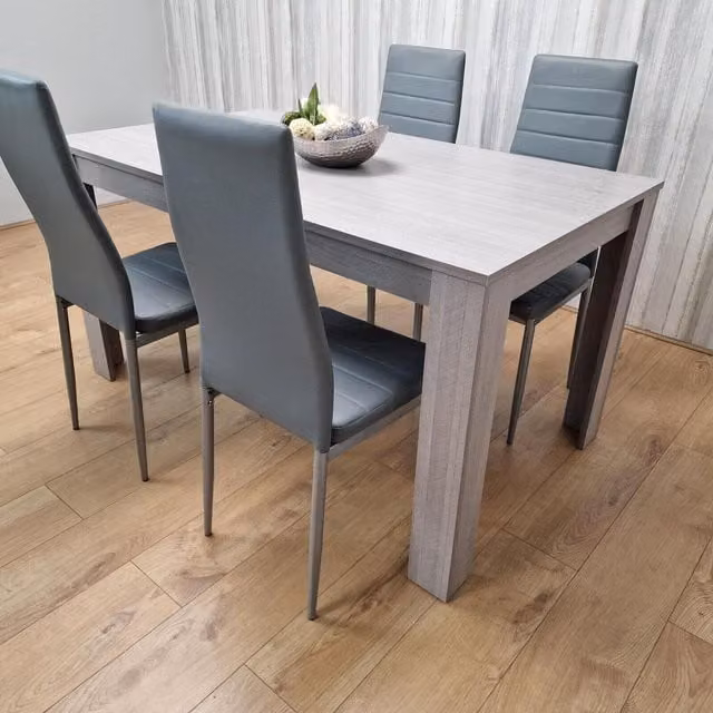 Kosy Koala Modern Rectangular Dining Table Set with 4 Chairs in Brown and Grey – 1