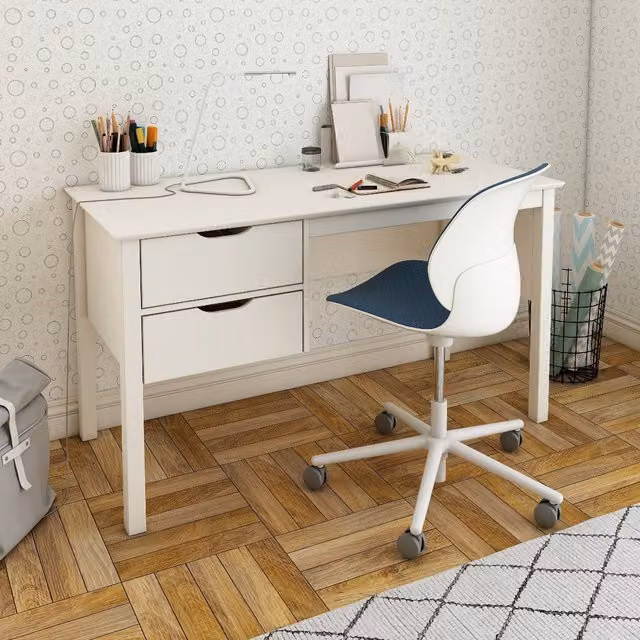Noomi White Scandinavian Lacquered Pine Desk
