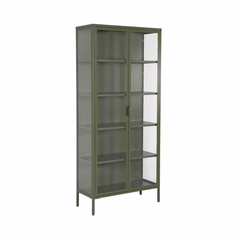 sweeek Industrial Sideboard and China Cabinet in Green with Steel and Tempered Glass and 2 Doors, W/D/H: 180 x 35 x 80 cm – 2