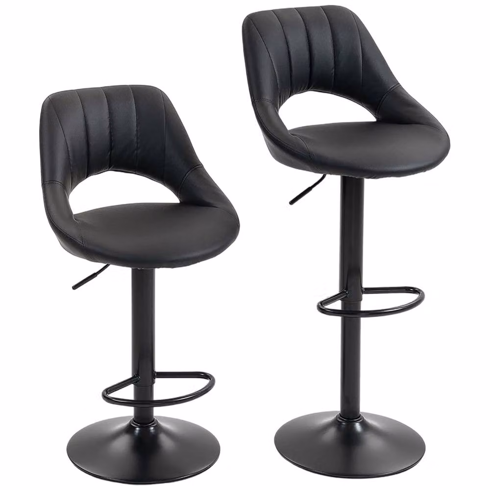 Wyld Haus Nadi Set of 2 Black Faux Leather Bar Stools with Padded Swivel Seats – 2