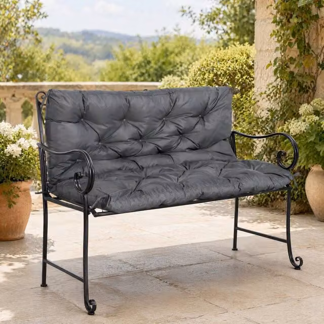 STILVORA 2 Seater Grey Garden Bench Cushion with Ties and Breathable Polyester Fabric – 1