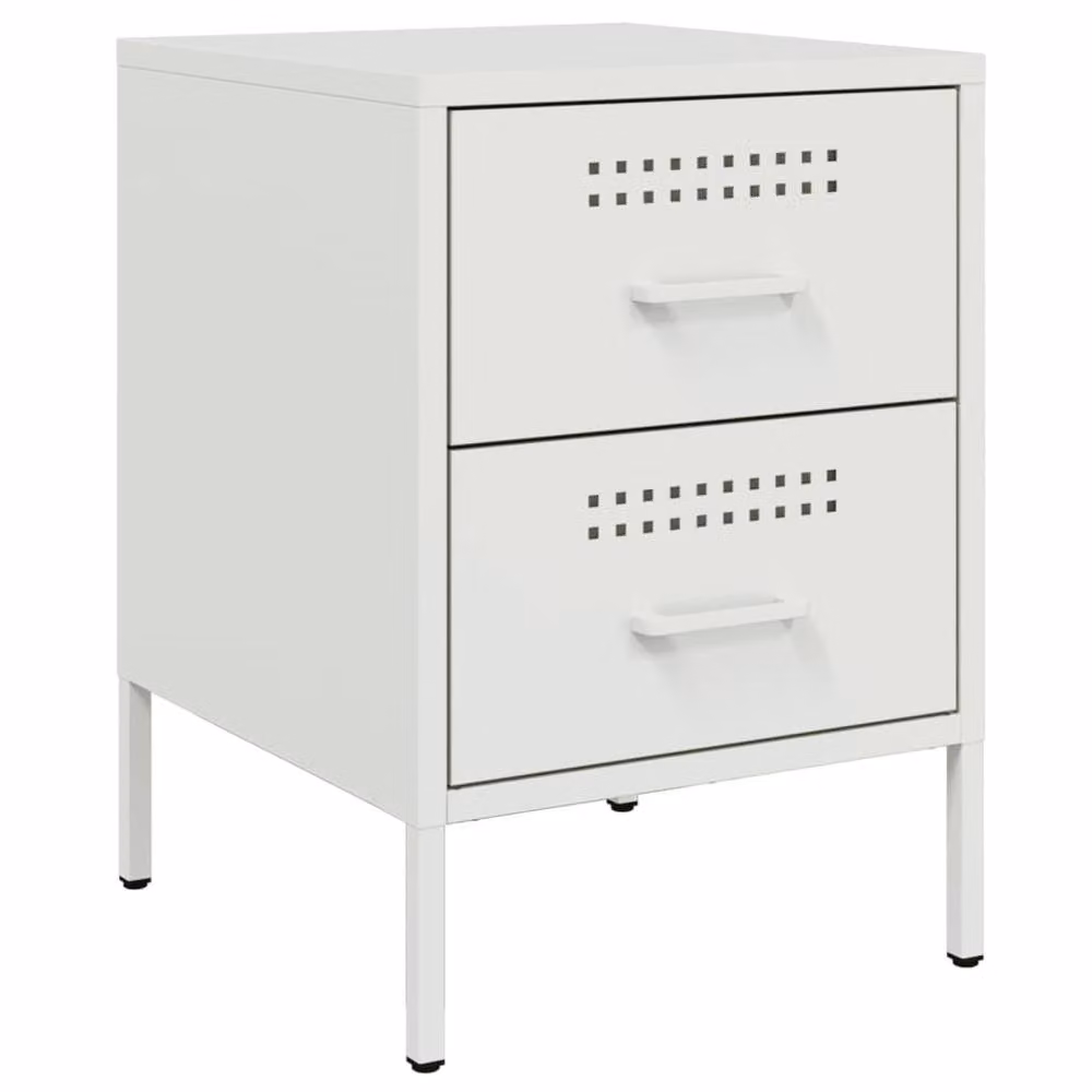 Berkfield Home Durable Metal Bedside Cabinet in White, W/D/H: 39 x 36 x 50.5 cm – 2