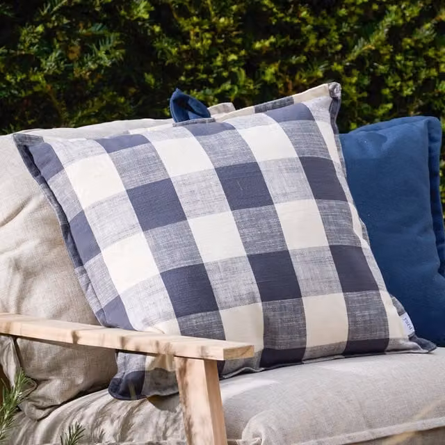 Make It A Home Checked Cotton Square Outdoor Cushion Cover in Blue