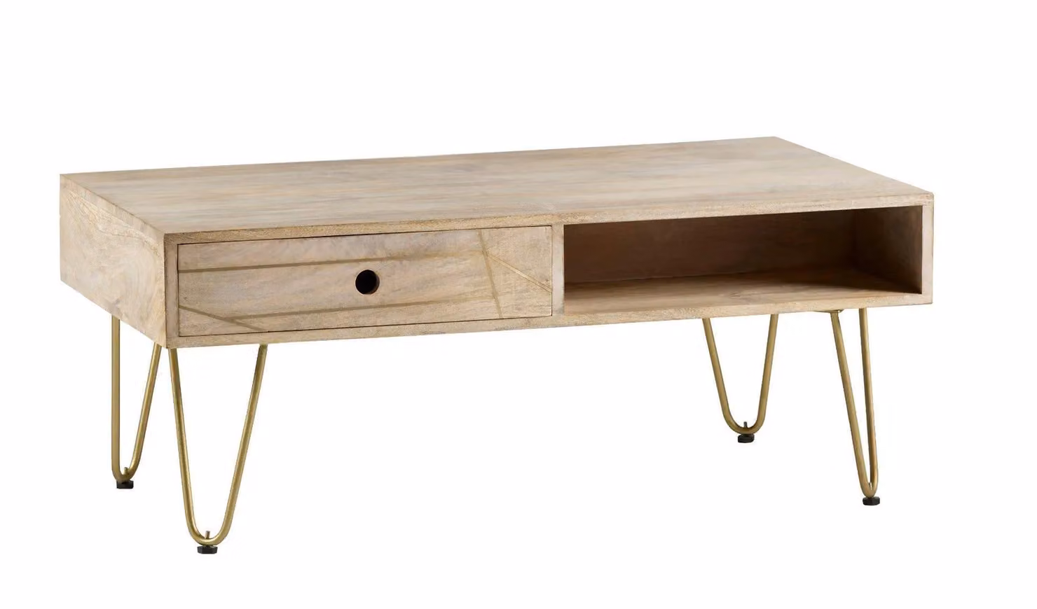 IH Design Deiondre Rectangular Coffee Table in Light Mango and Brown Wood with Gold Accents, W/D/H: 110 x 45 x 9.5 cm – 2