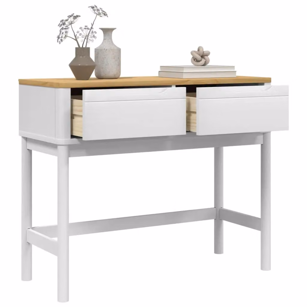 Berkfield Home FLORO White Solid Wood Pine Console Table W/D/H: 89.5 x 36.5 x 73 cm – 2