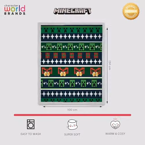 Character World Minecraft Bells Fleece Blanket with Sherpa, Multicolour – 6
