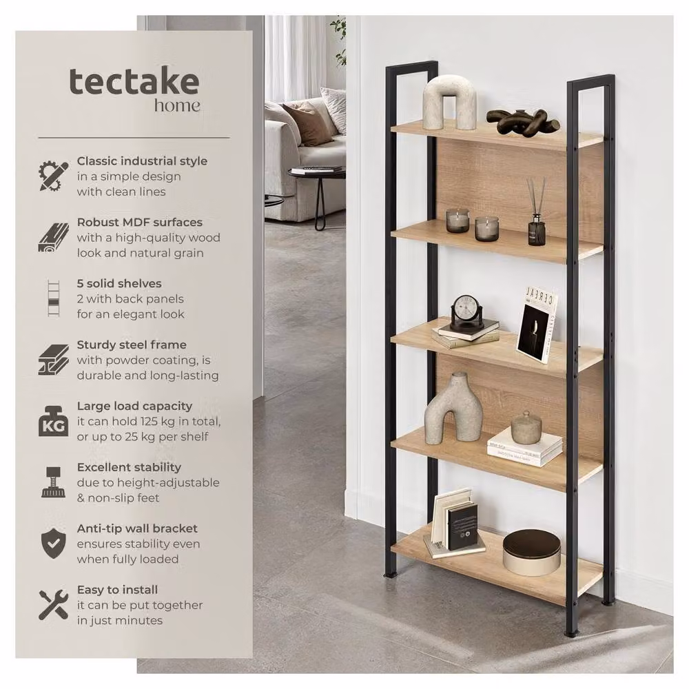 tectake Westport Free-Standing Presentation Shelf with 5 Shelves in Light Brown – 2