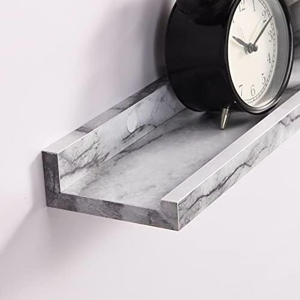 SPOT ON DEALZ Set of 2 White Marble Effect Floating Picture Ledge Shelves, W: 48 cm, D: 10 cm – 2