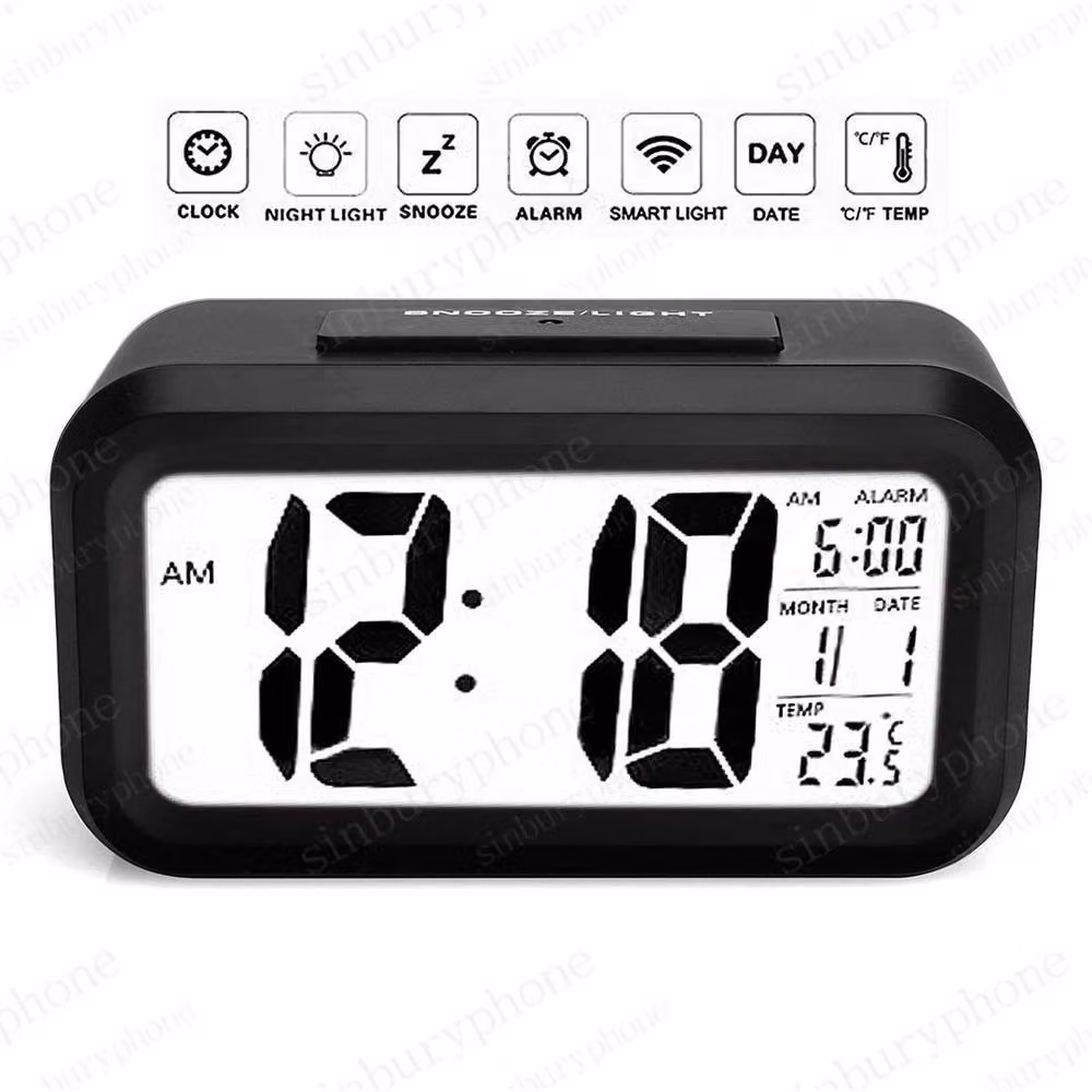 NESTLUNE Black Digital LED Snooze Alarm Clock with Temperature Display W: 100 cm, D: 15 cm – 3
