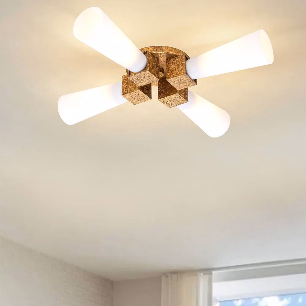 Netlighting Kristy Multi Arm Semi Flush Ceiling Lamp in Distressed Gold with 4x E27 Sockets – 2