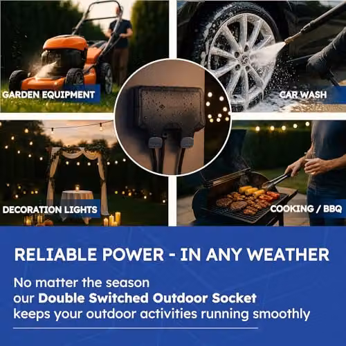 Desiretech IP66 Waterproof Outdoor Double Switched Socket with 3m Cable in Grey – 5