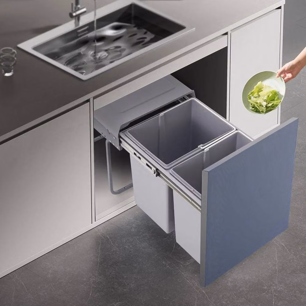 FORGEVIO 40L Dual Pull Out Kitchen Bin Cabinet in Grey – 2