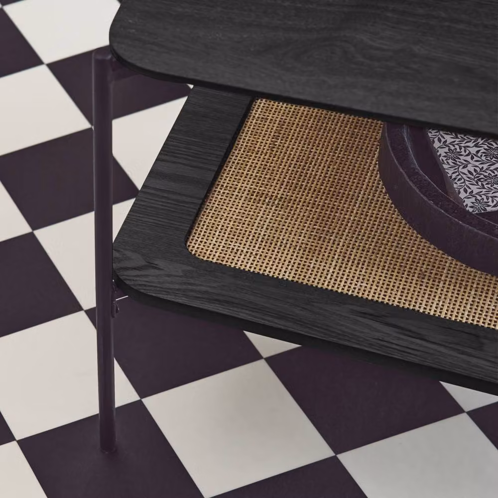 sweeek Square Coffee Table with Wood Effect and Rattan in Black, W/D/H: 60 x 60 x 52 cm – 2