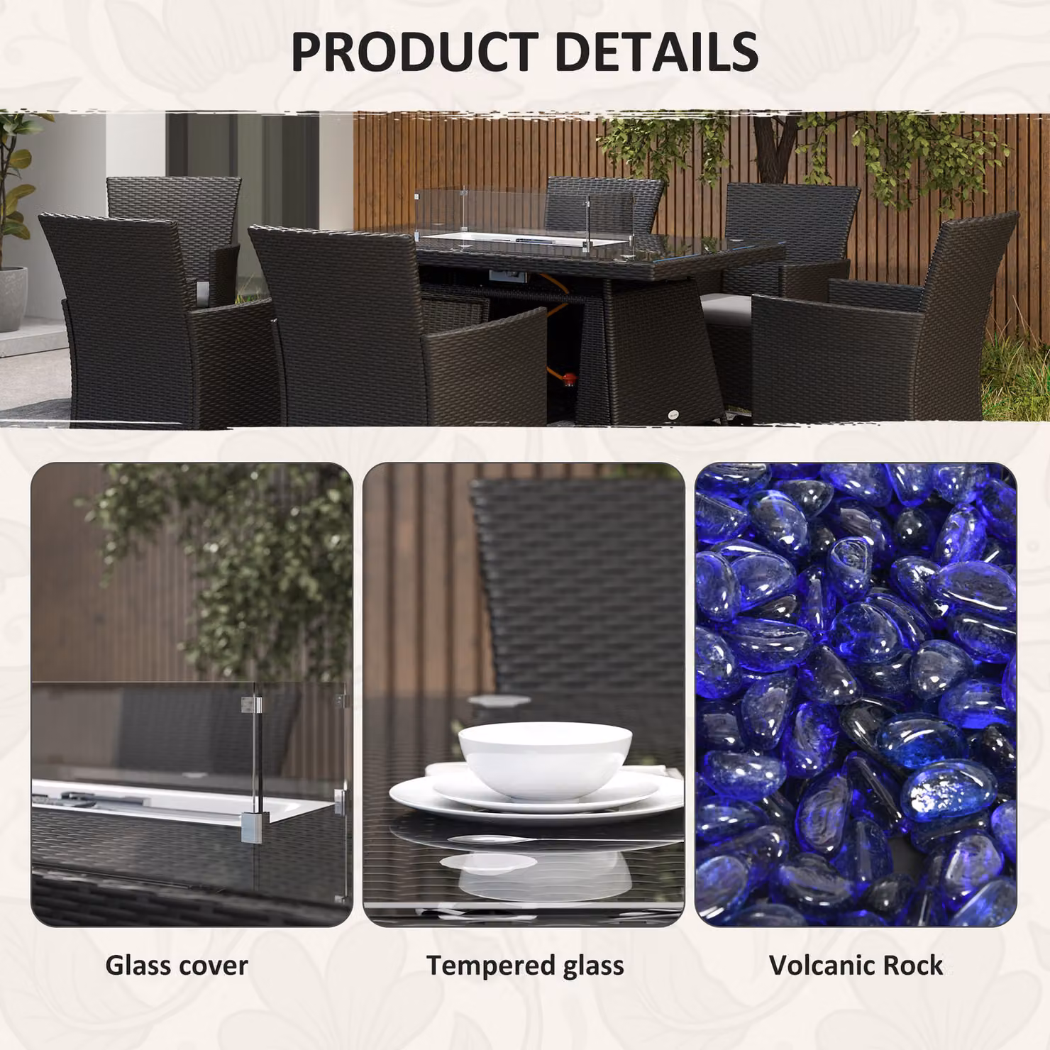 Outsunny 7 Piece Outdoor Rattan Garden Furniture Set with Fire Pit Table and 6 Chairs in Black – 6