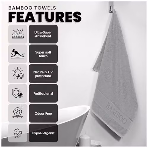 Gaveno Cavailia Bamboo and Cotton Bath Sheet 2 Pack, Silver, W/D/H: 80 x 140 cm – 3