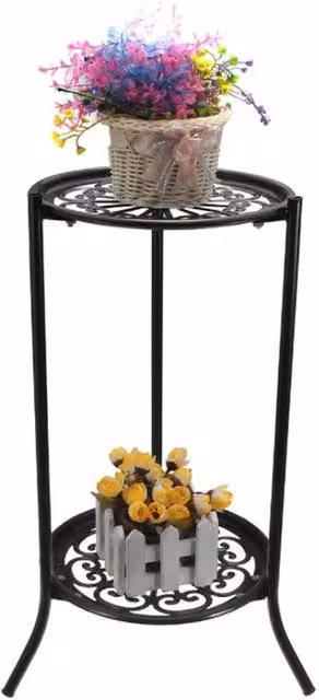 FLAVORA Modern Metal Flower Pot Rack and Plant Display Stand in Matt Black, W: 100 cm, D: 15 cm