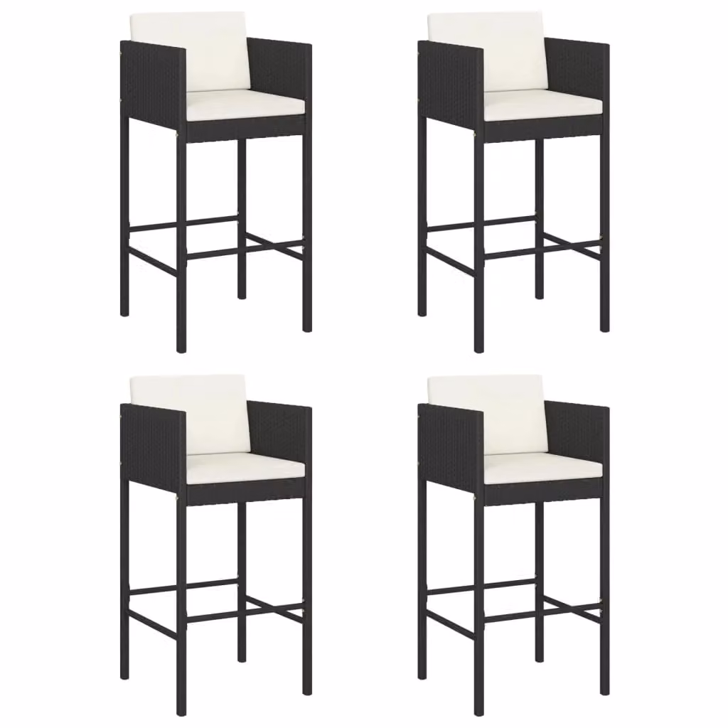Berkfield Home Set of 4 Modern Black Poly Rattan Garden Bar Stools with Cushions and Steel Frames – 2