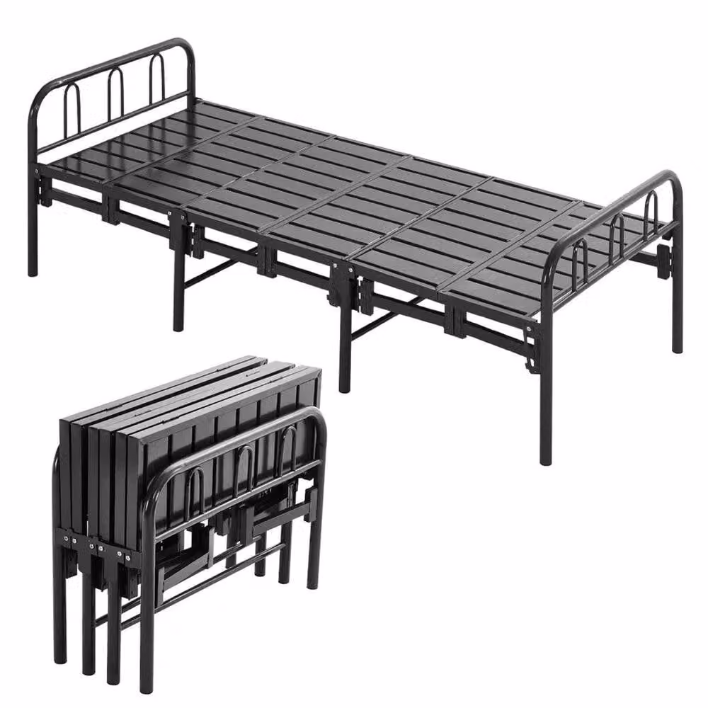 FORGEVIO Small Single Folding Metal Bedframe in Grey, W/D/H: 120 x 60 cm – 3