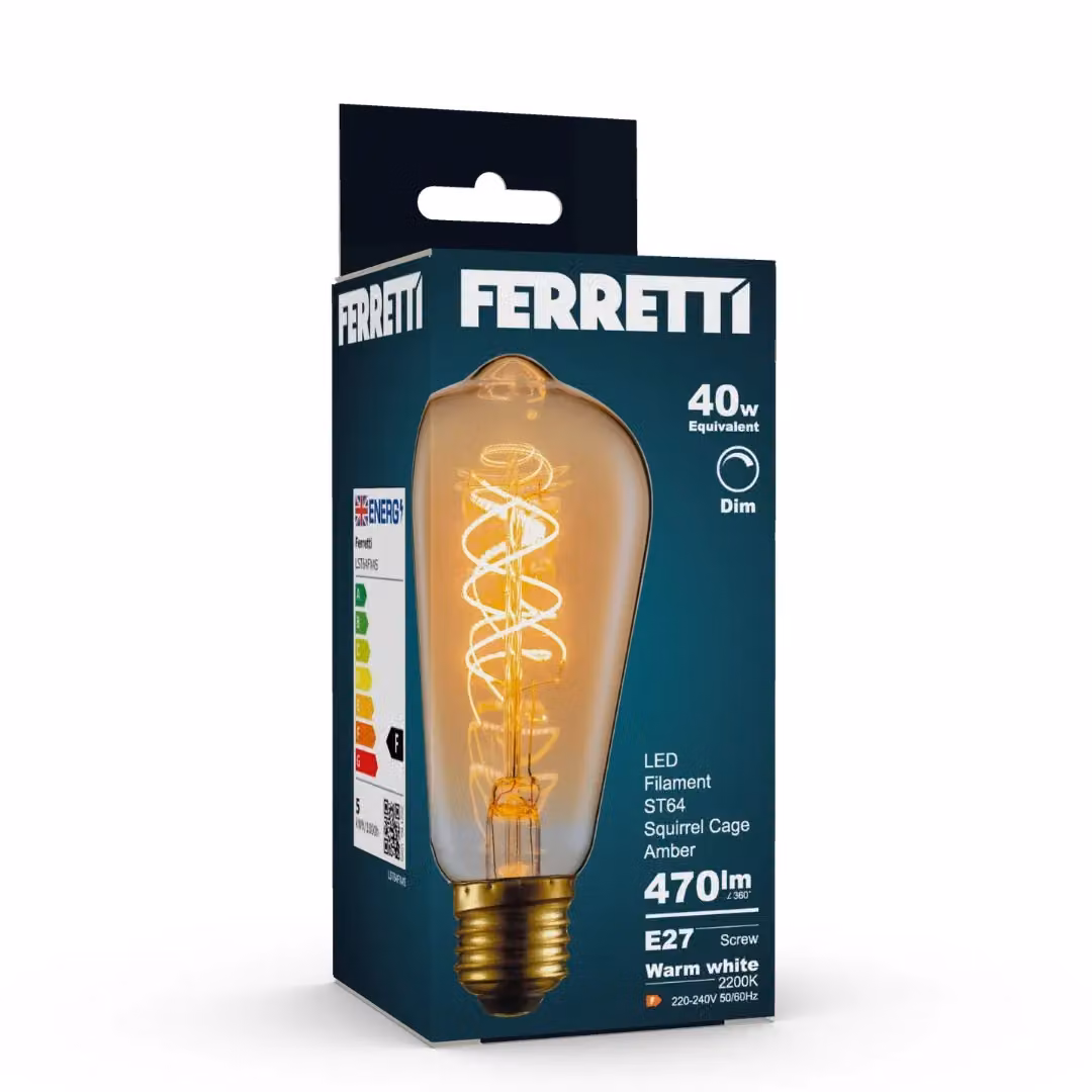 Ferretti ST64 Amber LED Spiral Filament Dimmable E27 Bulb, Pack of 6 – 2