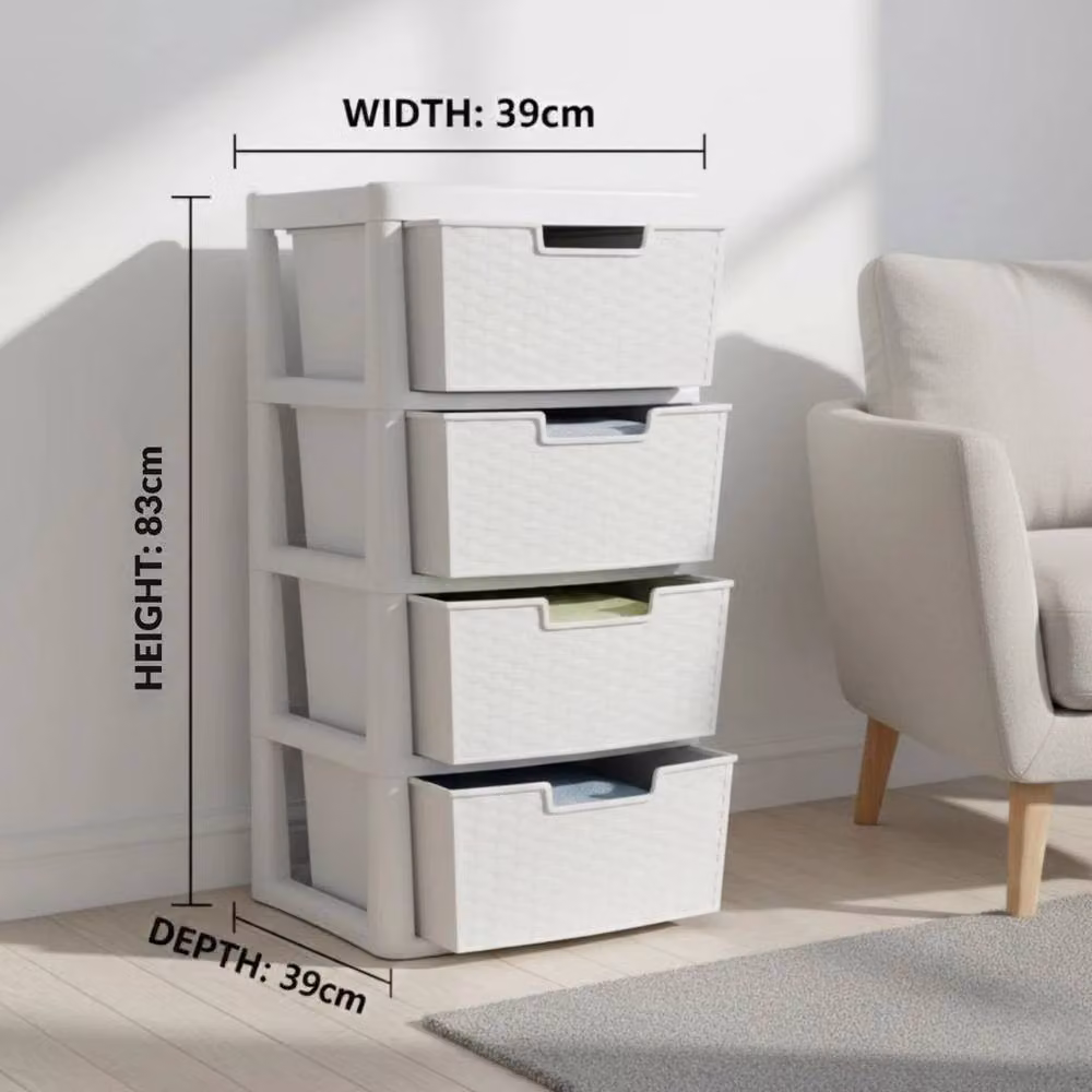 FORGEVIO 4 Tier Large Plastic Rattan Storage Drawer Unit in White – 2