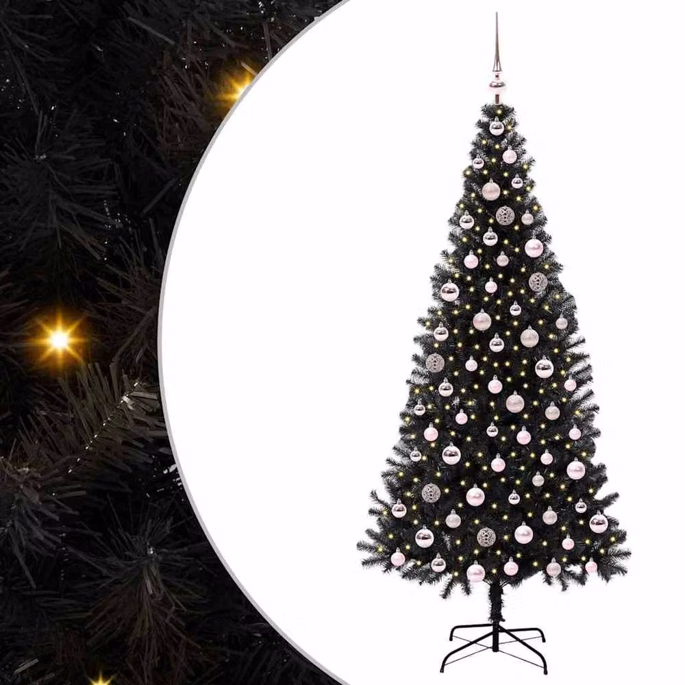 Berkfield Home Black PVC Christmas Tree with 300 LEDs and Stand, Height: 210 cm – 2