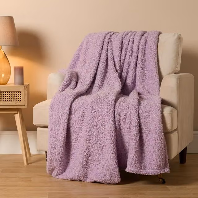 Brentfords Soft Plain Purple Teddy Fleece Throw, 200 cm