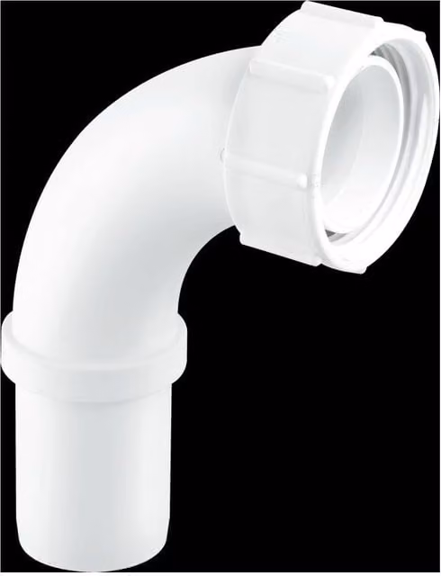 McAlpine T5 1.5 inch Pushfit 90 degree Knuckle Overflow Bend with BSP Coupling Nut in White – 1